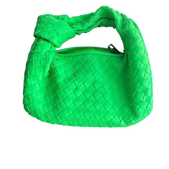 Women Knotted Woven Handbag Small Size Neon Green Zipper Top - Excellent Cond! - Picture 2 of 4